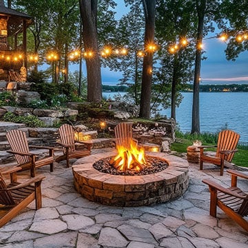 Fire pit near the lake